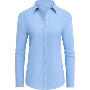 imagesiliteelon Button Down Shirts Dress Shirts for Women Long Sleeve Womens Work Shirts Regular Fit Cotton Dress ShirtsBaby Blue