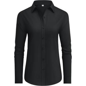 imagesiliteelon Button Down Shirts Dress Shirts for Women Long Sleeve Womens Work Shirts Regular Fit Cotton Dress ShirtsBlack