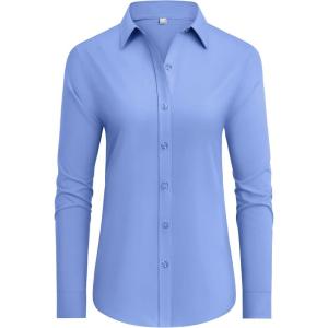 imagesiliteelon Button Down Shirts Dress Shirts for Women Long Sleeve Womens Work Shirts Regular Fit Cotton Dress ShirtsBlue