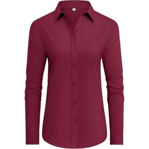 imagesiliteelon Button Down Shirts Dress Shirts for Women Long Sleeve Womens Work Shirts Regular Fit Cotton Dress ShirtsBurgundy