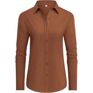imagesiliteelon Button Down Shirts Dress Shirts for Women Long Sleeve Womens Work Shirts Regular Fit Cotton Dress ShirtsCaramel