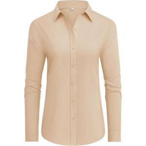 imagesiliteelon Button Down Shirts Dress Shirts for Women Long Sleeve Womens Work Shirts Regular Fit Cotton Dress ShirtsChampagne