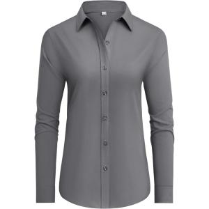 imagesiliteelon Button Down Shirts Dress Shirts for Women Long Sleeve Womens Work Shirts Regular Fit Cotton Dress ShirtsCharcoal Gray