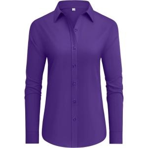 imagesiliteelon Button Down Shirts Dress Shirts for Women Long Sleeve Womens Work Shirts Regular Fit Cotton Dress ShirtsDeep Purple