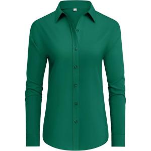 imagesiliteelon Button Down Shirts Dress Shirts for Women Long Sleeve Womens Work Shirts Regular Fit Cotton Dress ShirtsGreen