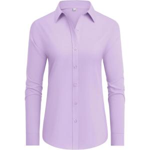imagesiliteelon Button Down Shirts Dress Shirts for Women Long Sleeve Womens Work Shirts Regular Fit Cotton Dress ShirtsLavender