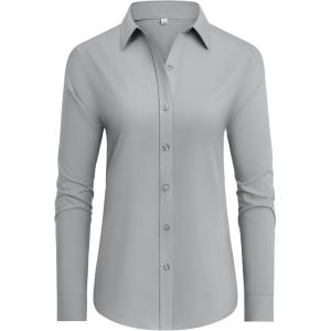 imagesiliteelon Button Down Shirts Dress Shirts for Women Long Sleeve Womens Work Shirts Regular Fit Cotton Dress ShirtsLight Gray