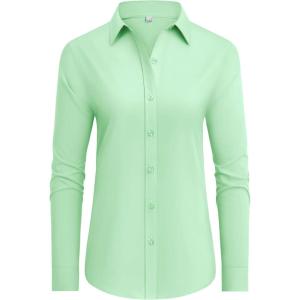 imagesiliteelon Button Down Shirts Dress Shirts for Women Long Sleeve Womens Work Shirts Regular Fit Cotton Dress ShirtsMint Green