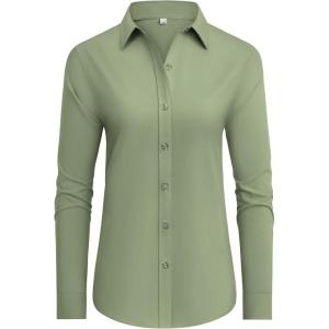 imagesiliteelon Button Down Shirts Dress Shirts for Women Long Sleeve Womens Work Shirts Regular Fit Cotton Dress ShirtsMoss Green