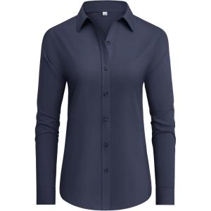imagesiliteelon Button Down Shirts Dress Shirts for Women Long Sleeve Womens Work Shirts Regular Fit Cotton Dress ShirtsNavy Blue