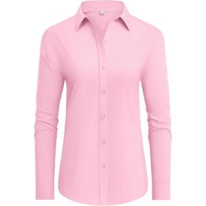 imagesiliteelon Button Down Shirts Dress Shirts for Women Long Sleeve Womens Work Shirts Regular Fit Cotton Dress ShirtsPale Pink