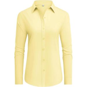 imagesiliteelon Button Down Shirts Dress Shirts for Women Long Sleeve Womens Work Shirts Regular Fit Cotton Dress ShirtsPale Yellow