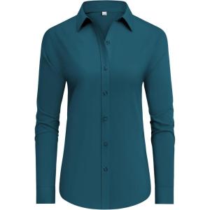imagesiliteelon Button Down Shirts Dress Shirts for Women Long Sleeve Womens Work Shirts Regular Fit Cotton Dress ShirtsPeacock Blue