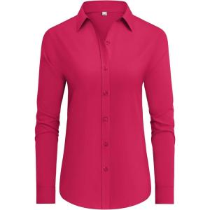 imagesiliteelon Button Down Shirts Dress Shirts for Women Long Sleeve Womens Work Shirts Regular Fit Cotton Dress ShirtsRed
