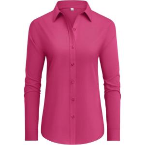 imagesiliteelon Button Down Shirts Dress Shirts for Women Long Sleeve Womens Work Shirts Regular Fit Cotton Dress ShirtsRose Pink