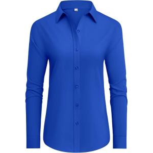 imagesiliteelon Button Down Shirts Dress Shirts for Women Long Sleeve Womens Work Shirts Regular Fit Cotton Dress ShirtsRoyal Blue