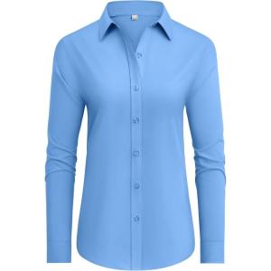 imagesiliteelon Button Down Shirts Dress Shirts for Women Long Sleeve Womens Work Shirts Regular Fit Cotton Dress ShirtsSky Blue