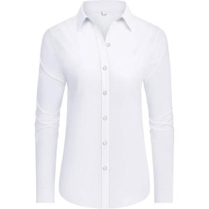 imagesiliteelon Button Down Shirts Dress Shirts for Women Long Sleeve Womens Work Shirts Regular Fit Cotton Dress ShirtsWhite