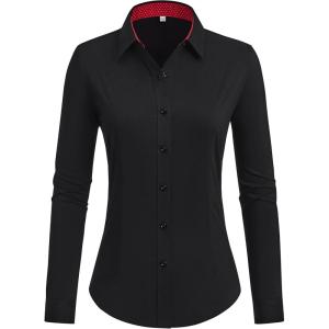 imagesiliteelon Button Down Shirts for Women Dress Shirts Cotton Long Sleeve Shirts for Women Wrinkle Free Stretch Work BlouseAll Black