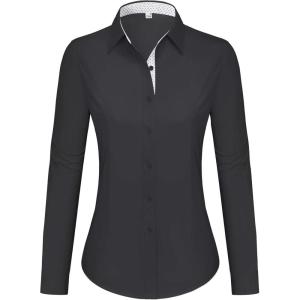 imagesiliteelon Button Down Shirts for Women Dress Shirts Cotton Long Sleeve Shirts for Women Wrinkle Free Stretch Work BlouseBlack