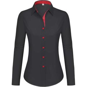 imagesiliteelon Button Down Shirts for Women Dress Shirts Cotton Long Sleeve Shirts for Women Wrinkle Free Stretch Work BlouseBlack Red