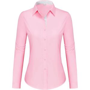 imagesiliteelon Button Down Shirts for Women Dress Shirts Cotton Long Sleeve Shirts for Women Wrinkle Free Stretch Work BlousePink