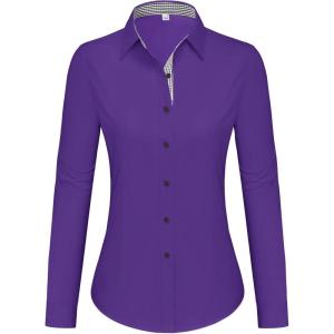 imagesiliteelon Button Down Shirts for Women Dress Shirts Cotton Long Sleeve Shirts for Women Wrinkle Free Stretch Work BlousePurple