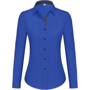 imagesiliteelon Button Down Shirts for Women Dress Shirts Cotton Long Sleeve Shirts for Women Wrinkle Free Stretch Work BlouseRoyal Blue