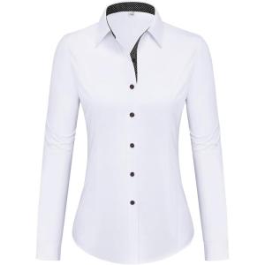 imagesiliteelon Button Down Shirts for Women Dress Shirts Cotton Long Sleeve Shirts for Women Wrinkle Free Stretch Work BlouseWhite