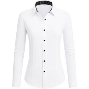 imagesiliteelon Button Down Shirts for Women Dress Shirts Cotton Long Sleeve Shirts for Women Wrinkle Free Stretch Work BlouseWhite Black
