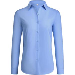 imagesiliteelon Button Down Shirts for Women Wrinkle Free Dress Shirts Long Sleeve Shirts Formal Work Office Blouses TopsAiry Blue