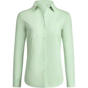 imagesiliteelon Button Down Shirts for Women Wrinkle Free Dress Shirts Long Sleeve Shirts Formal Work Office Blouses TopsBean Green