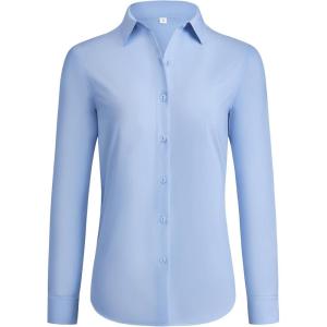 imagesiliteelon Button Down Shirts for Women Wrinkle Free Dress Shirts Long Sleeve Shirts Formal Work Office Blouses TopsBlue