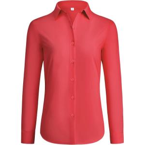 imagesiliteelon Button Down Shirts for Women Wrinkle Free Dress Shirts Long Sleeve Shirts Formal Work Office Blouses TopsBright Red