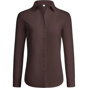 imagesiliteelon Button Down Shirts for Women Wrinkle Free Dress Shirts Long Sleeve Shirts Formal Work Office Blouses TopsBrown