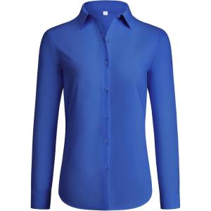 imagesiliteelon Button Down Shirts for Women Wrinkle Free Dress Shirts Long Sleeve Shirts Formal Work Office Blouses TopsBusiness Blue