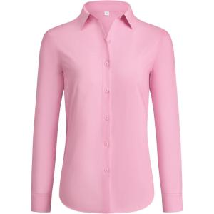 imagesiliteelon Button Down Shirts for Women Wrinkle Free Dress Shirts Long Sleeve Shirts Formal Work Office Blouses TopsCherry Blossom Pink