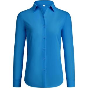imagesiliteelon Button Down Shirts for Women Wrinkle Free Dress Shirts Long Sleeve Shirts Formal Work Office Blouses TopsCobalt Blue