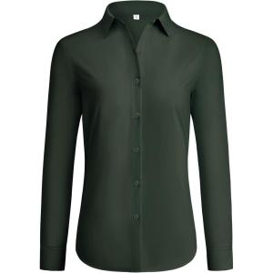 imagesiliteelon Button Down Shirts for Women Wrinkle Free Dress Shirts Long Sleeve Shirts Formal Work Office Blouses TopsDark Green