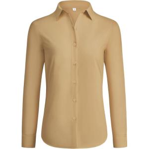 imagesiliteelon Button Down Shirts for Women Wrinkle Free Dress Shirts Long Sleeve Shirts Formal Work Office Blouses TopsDark Khaki