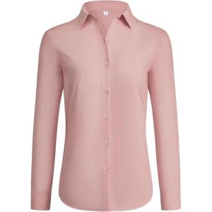 imagesiliteelon Button Down Shirts for Women Wrinkle Free Dress Shirts Long Sleeve Shirts Formal Work Office Blouses TopsDark Pink