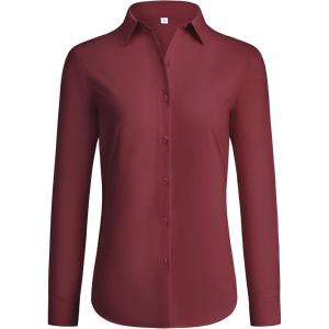 imagesiliteelon Button Down Shirts for Women Wrinkle Free Dress Shirts Long Sleeve Shirts Formal Work Office Blouses TopsDark Red
