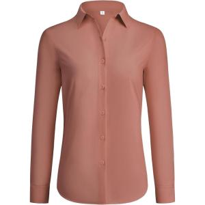 imagesiliteelon Button Down Shirts for Women Wrinkle Free Dress Shirts Long Sleeve Shirts Formal Work Office Blouses TopsDusty Rose