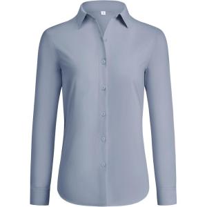 imagesiliteelon Button Down Shirts for Women Wrinkle Free Dress Shirts Long Sleeve Shirts Formal Work Office Blouses TopsGray Blue