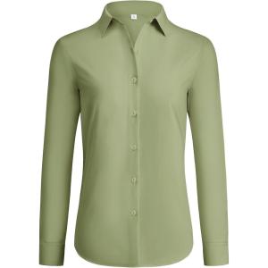imagesiliteelon Button Down Shirts for Women Wrinkle Free Dress Shirts Long Sleeve Shirts Formal Work Office Blouses TopsGreen