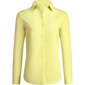 imagesiliteelon Button Down Shirts for Women Wrinkle Free Dress Shirts Long Sleeve Shirts Formal Work Office Blouses TopsLemon Yellow