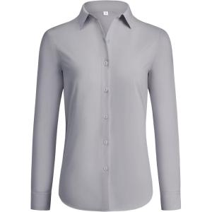 imagesiliteelon Button Down Shirts for Women Wrinkle Free Dress Shirts Long Sleeve Shirts Formal Work Office Blouses TopsLight Gray