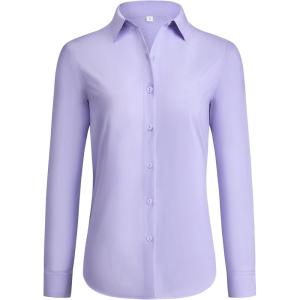 imagesiliteelon Button Down Shirts for Women Wrinkle Free Dress Shirts Long Sleeve Shirts Formal Work Office Blouses TopsLight Purple