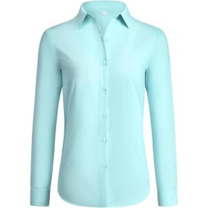 imagesiliteelon Button Down Shirts for Women Wrinkle Free Dress Shirts Long Sleeve Shirts Formal Work Office Blouses TopsMint Green