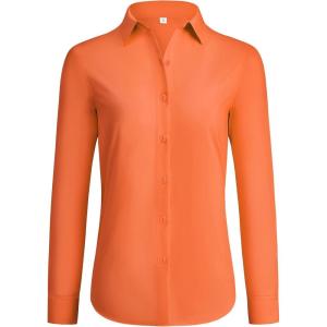 imagesiliteelon Button Down Shirts for Women Wrinkle Free Dress Shirts Long Sleeve Shirts Formal Work Office Blouses TopsOrange